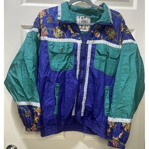 Vintage Windbreaker Women's Size M 90s Mardi Gras Colorblock Jacket